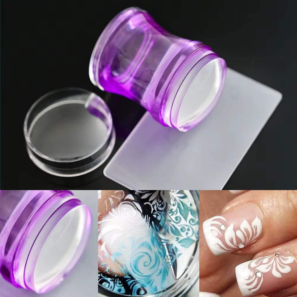 Kit de tamponnage pour nail art en silicone transparent, pour manucure française, plaque de tamponna
