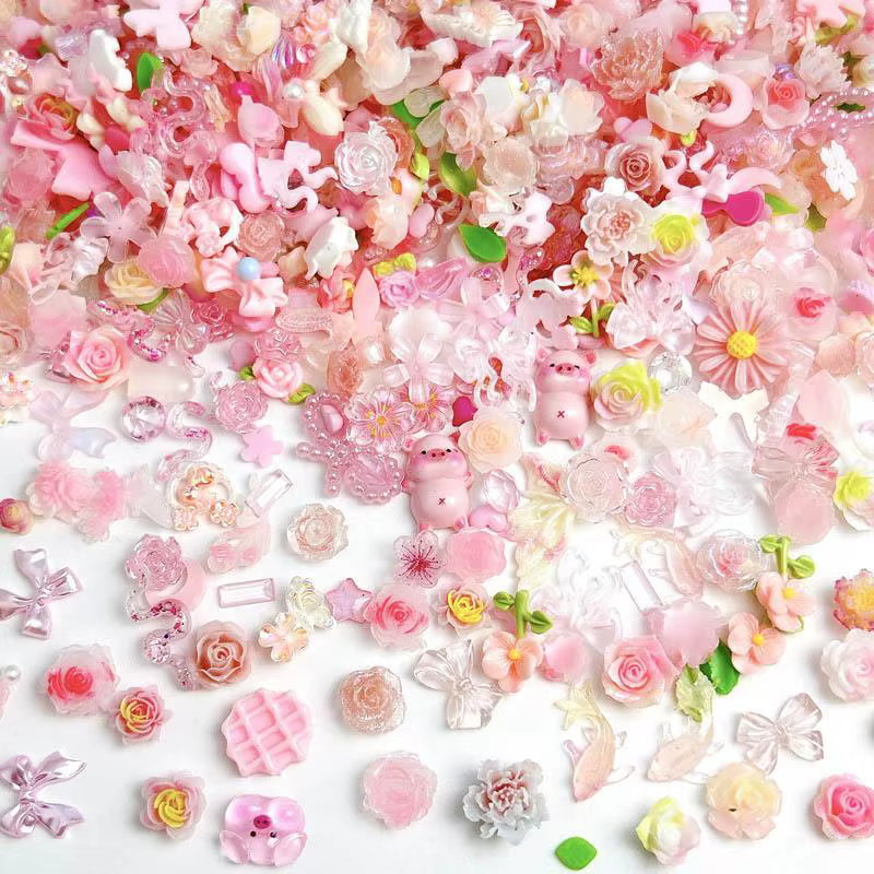 Breloques en résine 3D pour les ongles, mélange aléatoire, rose doux, fleur rose, accessoires de déc