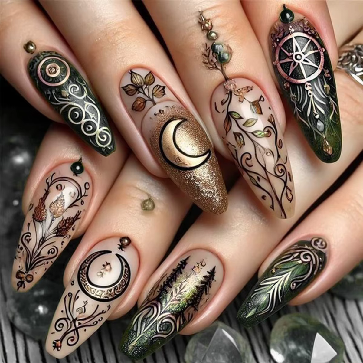 24 pièces/ensemble faux ongles mi-longs carrés ballet ongles conseils paillettes ciel étoilé lune ét