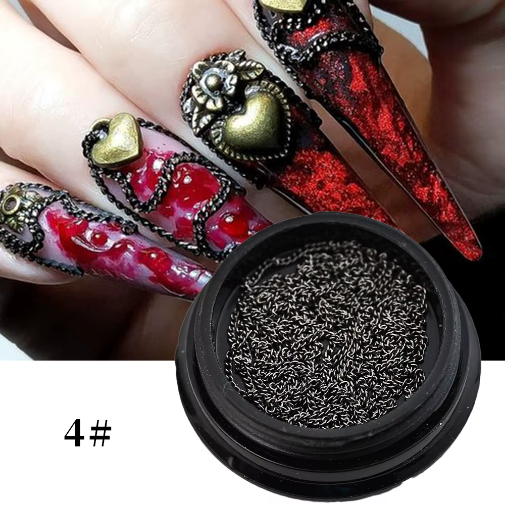 Chaînes de décoration en métal doré et argenté pour Nail Art, 100cm, 3D Punk, luxe, chaîne à paillet