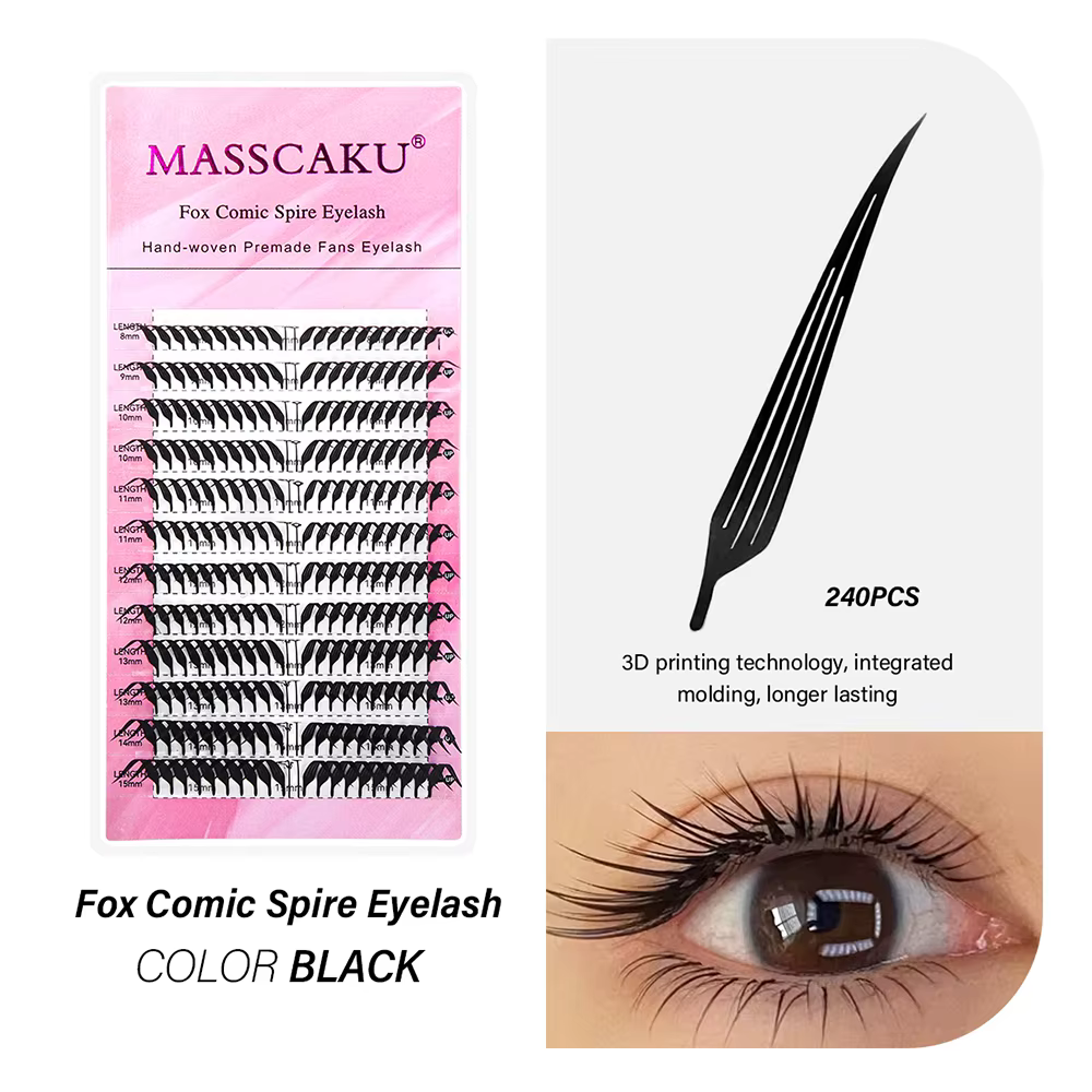 MASSCAKU 0.05mm d'épaisseur vison synthétique Manga Anime bande dessinée flèche cils 8-15mm mélange