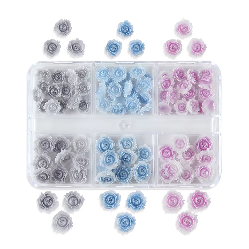Mélange de fleurs de rose sculptées pour la décoration des ongles, accessoires de manucure française