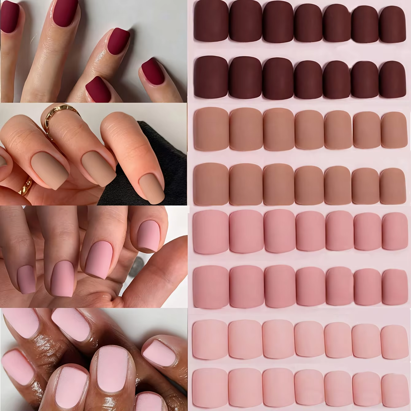 96 pièces-Style mat pressé moyen carré couleur unie ongles acrylique faux ongles cercueil acrylique