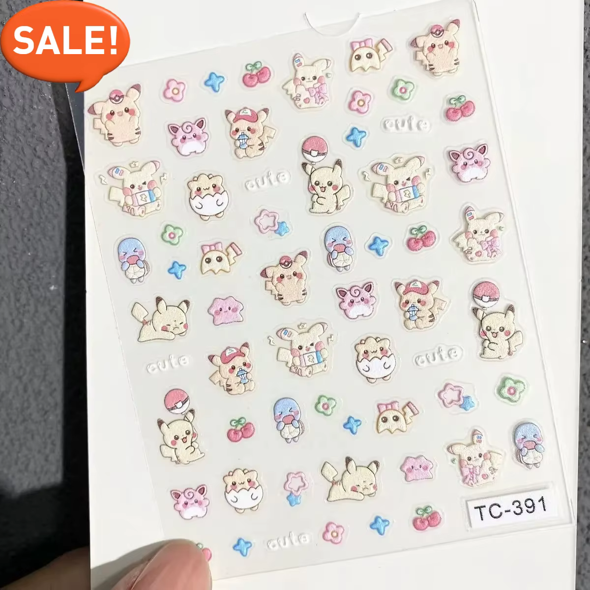 Autocollants pour ongles Pokemon Pikachu, en relief 5D, pour Nail Art, tasse d'eau, coque de télépho