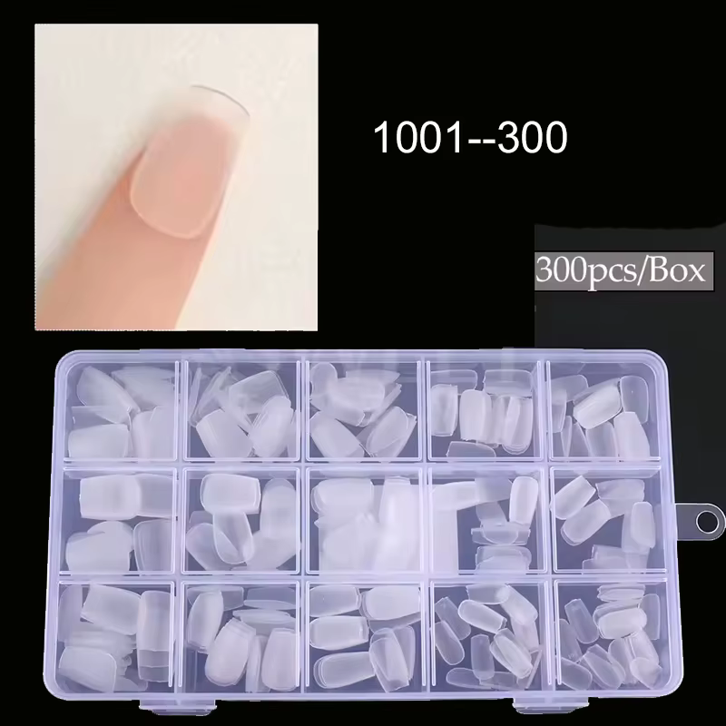 300 pièces Nail Art presse sur faux ongles mat clair couverture complète cercueil carré amande court