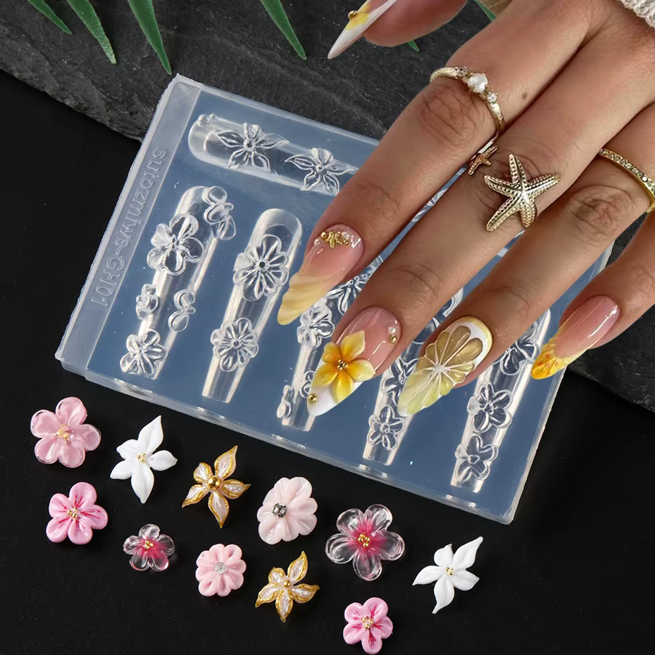 Moule en silicone 3D pour ongles Blossom Flower, moule à sculpter pour ongles, lys, cerise, différen
