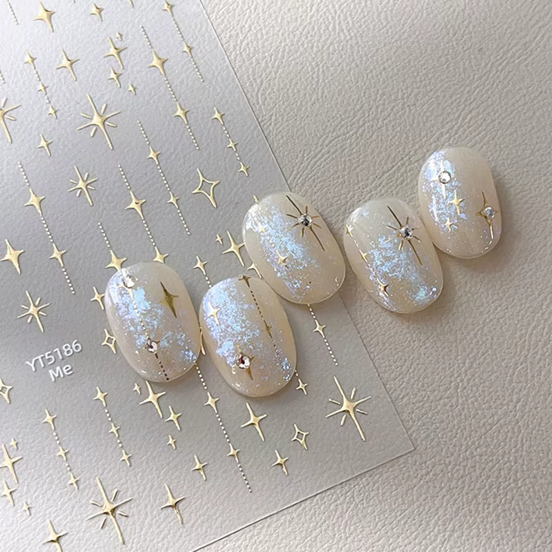 Or argent estampillé Starlight Laser paillettes étoile bronzant strass soulagement Nail Art décorati