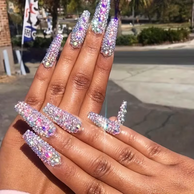 Boîte de strass 3D à dos plat pour ongles, gemmes en verre AB et cristal clair, Kit de breloques pou