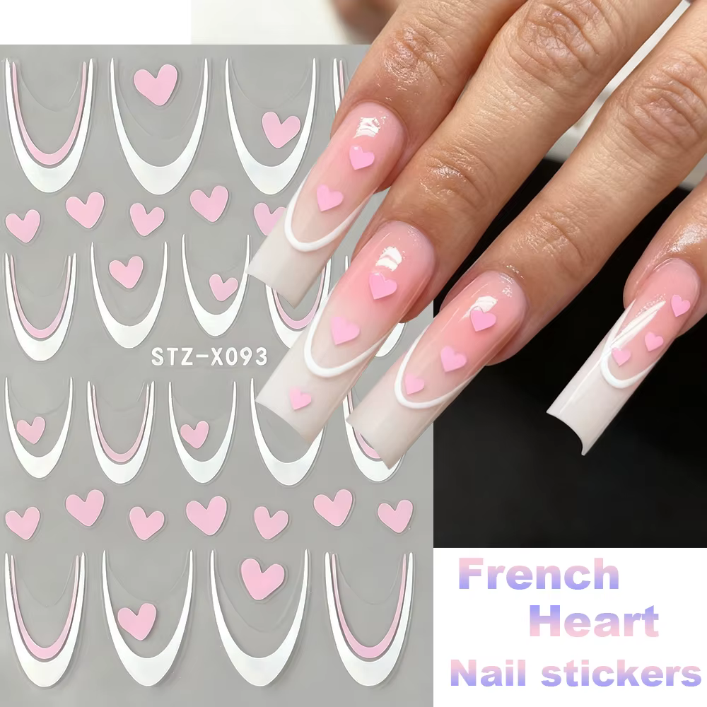 Autocollants 3D pour Nail Art de la saint-valentin, blanc, français, rose, cœur, amour, décalcomanie