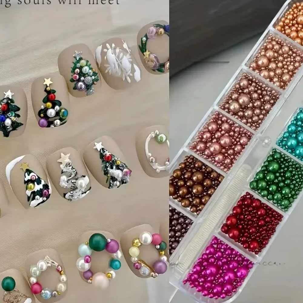 12 grilles rouge/vert perle ongles strass taille mixte perles colorées nacrées breloques Nali cercle