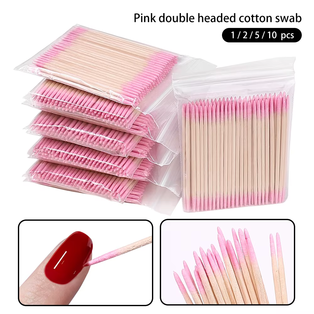 Coton-tige jetable en bois pour ongles, 1/2/5/10 pièces, bâtons de nettoyage à Double tête, poussoir