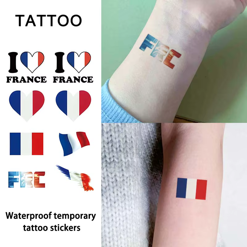 Autocollant de tatouage temporaire à sensation française, faux tatouage réaliste, imperméable et dur