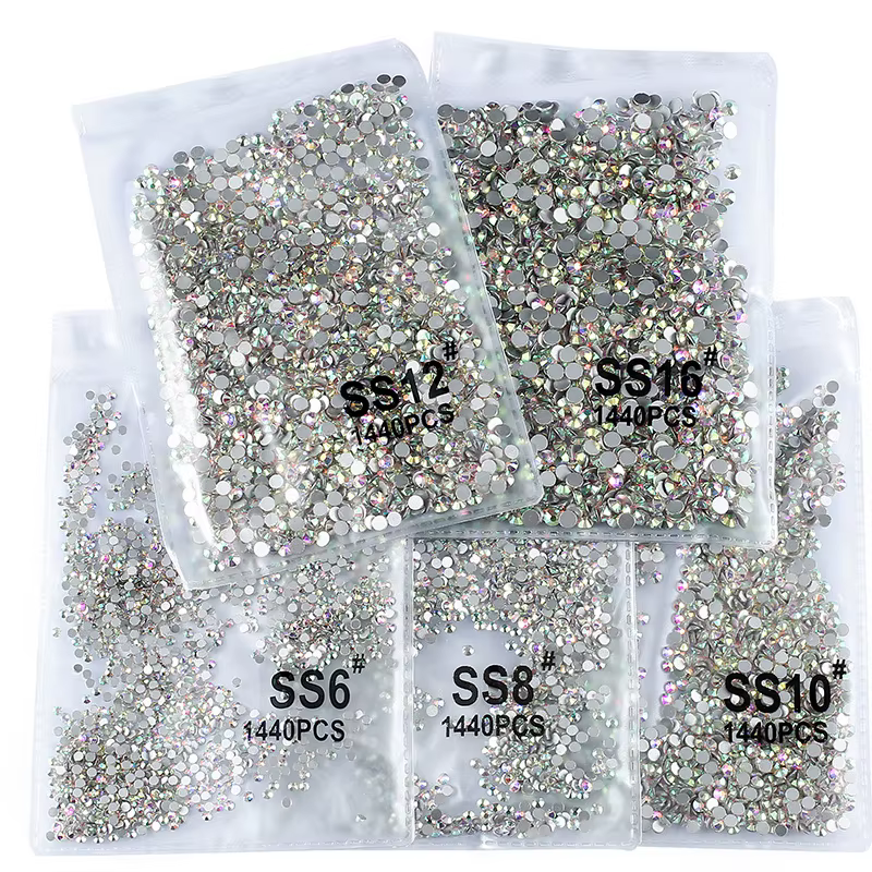 1440 pièces/sac AB/clair rond Mini diamant à ongles SS3-SS20(1.3-4mm) FlatBack Non correcteur crista