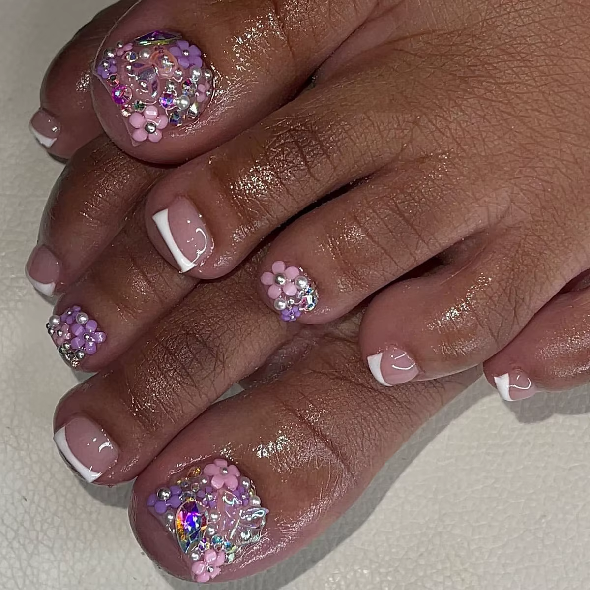 Faux ongles français à tête carrée courte, avec motif floral 3D, à pression, rose, Simple, portable,