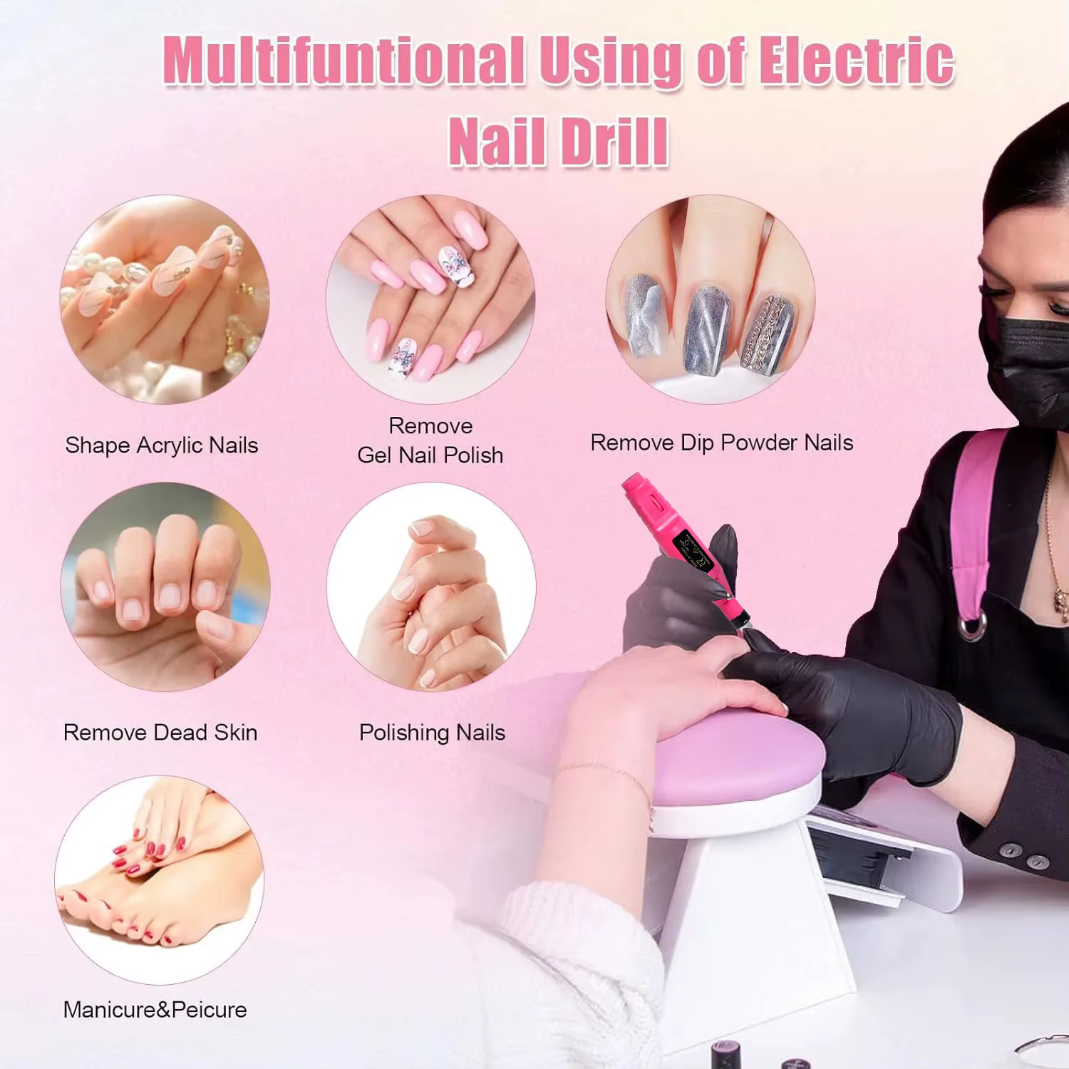 Ensemble de ponceuse à ongles électrique, perceuse à ongles, équipement de meulage, fraise pour manu