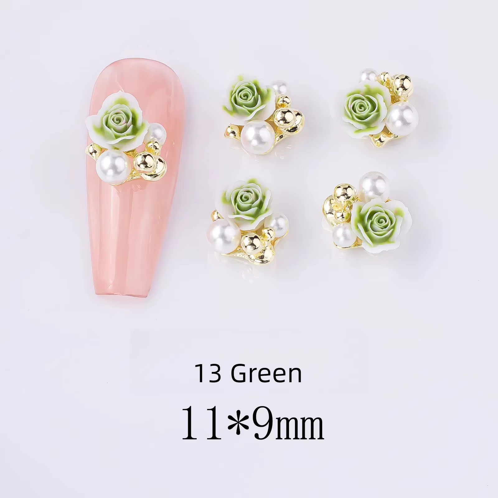 Décorations pour ongles en alliage de résine, fleur de Rose, avec strass roses, Accents de perles de