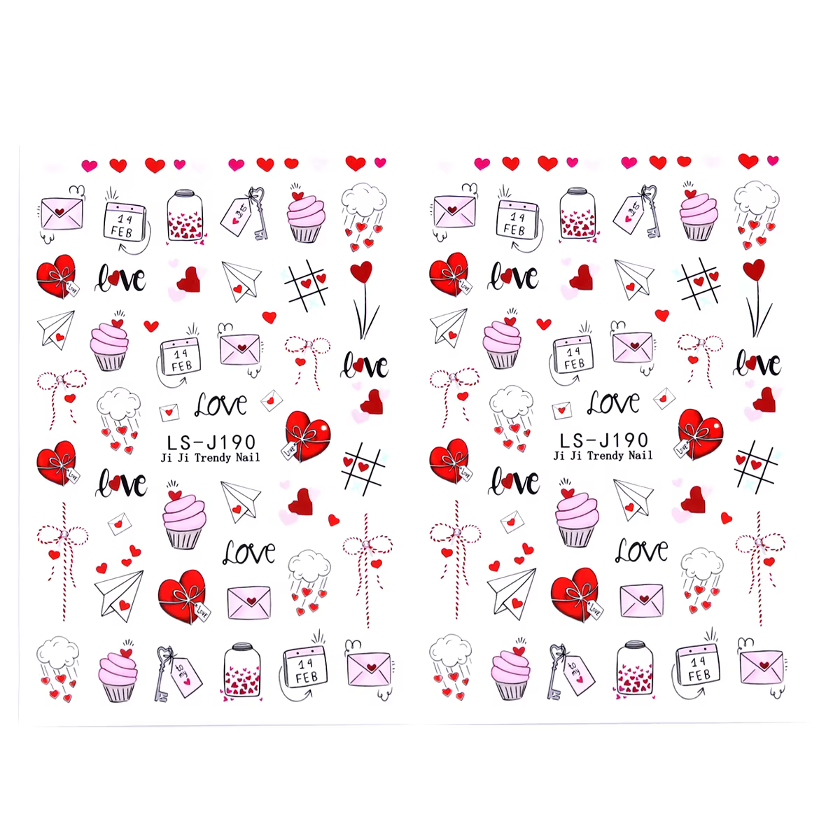 Autocollants pour ongles doux pour la saint-valentin, cœurs 3D, desserts, nœuds, lignes irrégulières