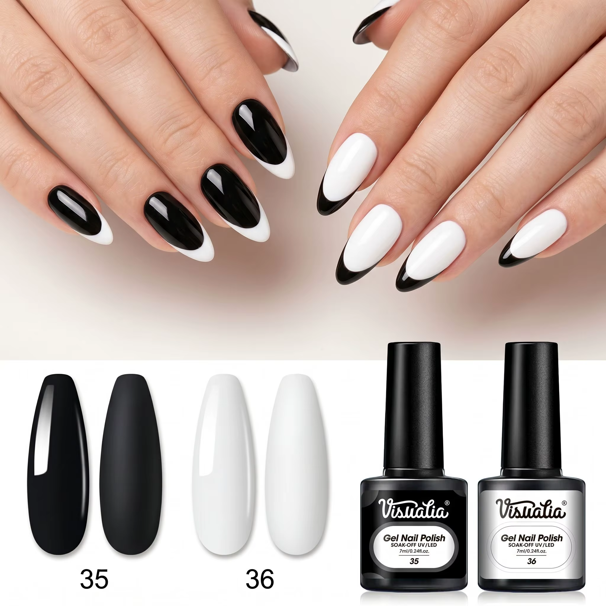 Ensemble de vernis à ongles classiques noir et blanc, adapté aux manucures françaises et aux styles