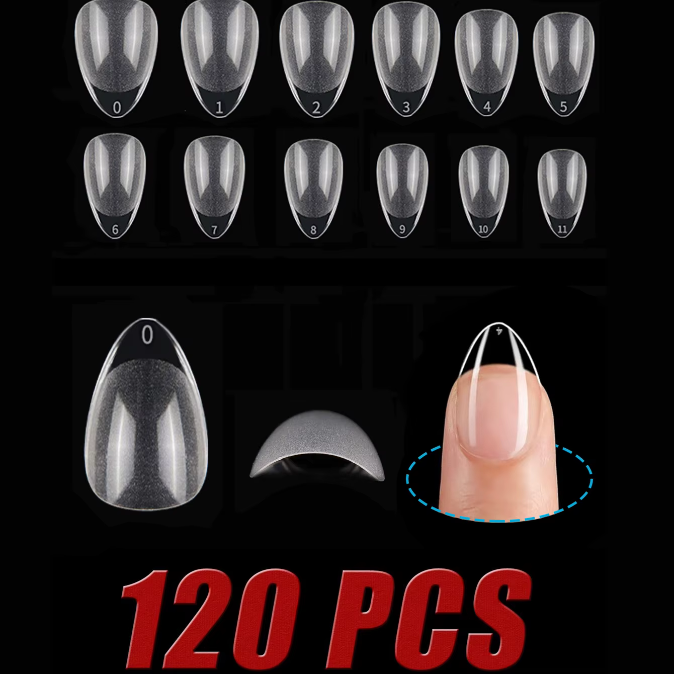 120 pièces faux ongles semi-givré clair cercueil faux ongles conseils presse sur les ongles tremper
