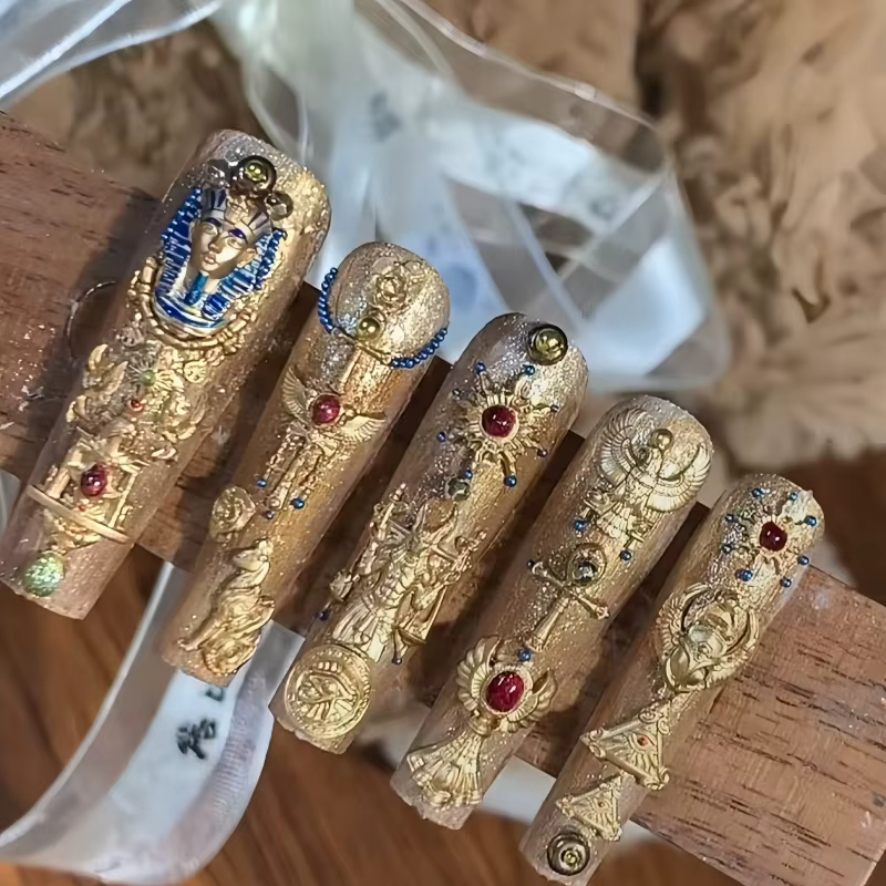 Un style égyptien rétro exotique bijoux byzantin relief Nail art art art tridimensionnel moule en si
