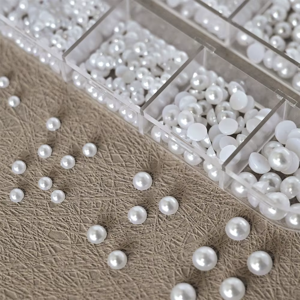 12 grilles de perles blanches 3D, breloques pour ongles, 1.5-5mm, perles rondes/demi-rondes, strass,