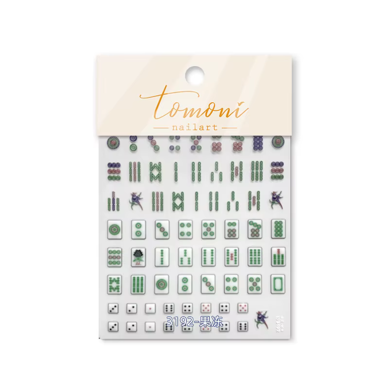 Autocollants 5D réalistes pour nail art, décalcomanies adhésives, conception vive, jeux de Mahjong c