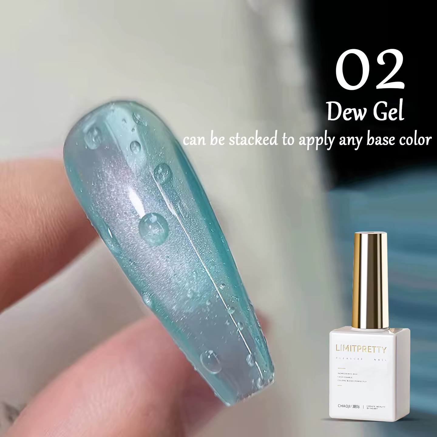 Kit de gel pour ongles effet goutte d'eau, gel cristallin 3D et top coat sans résidu, effet goutte d