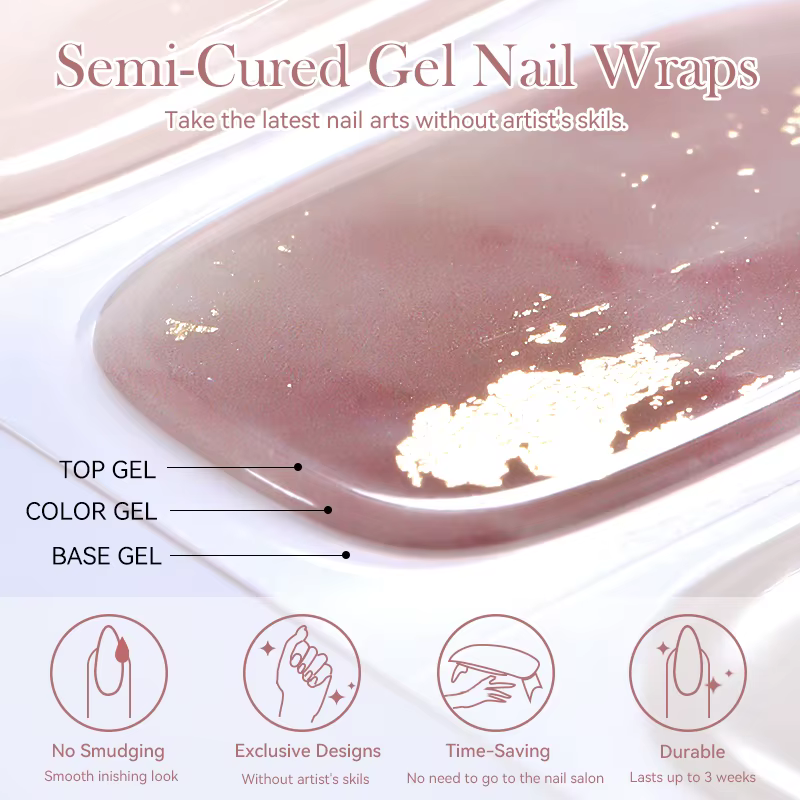 Bandes d'ongles en gel semi-durci avec lampes à ongles UV et LED, Aurora nickel é, autocollants de v