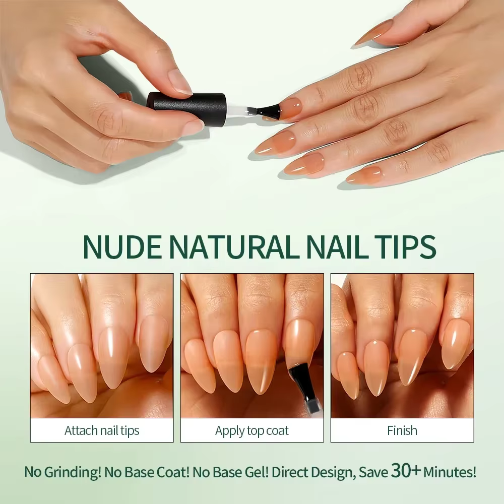 Nailpop 3-en-1 nu naturel doux ongles conseils ensemble 140 pièces tons de peau presse sur les ongle