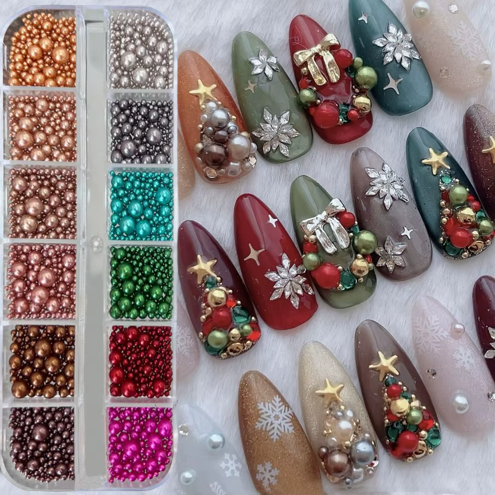 12 grilles rouge/vert perle ongles strass taille mixte perles colorées nacrées breloques Nali cercle