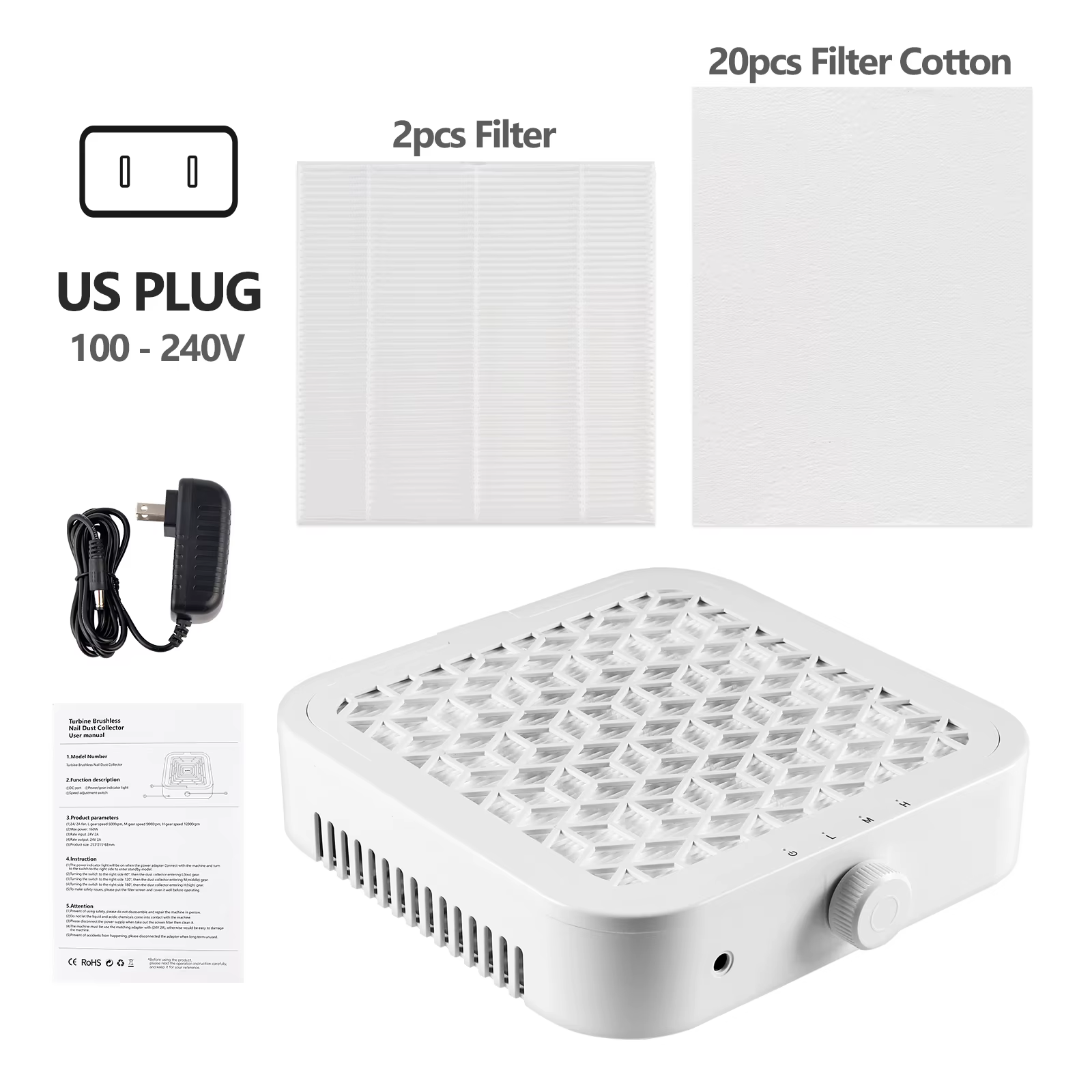 Aspirateur à ongles puissant 12000 tr/min sans balais, collecteur de poussière pour manucure, base a