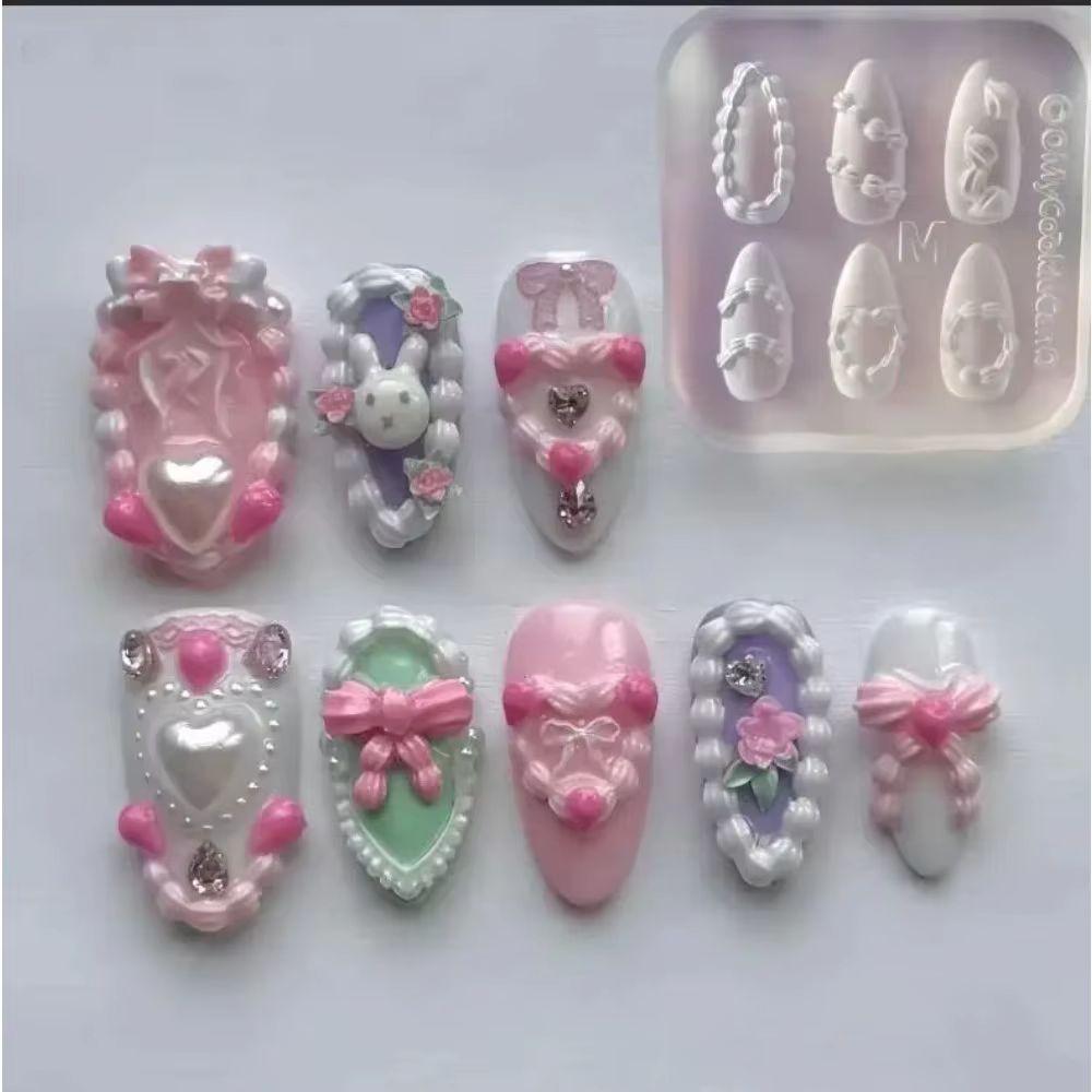 Moule à ongles en Silicone en forme de cœur, crème à gâteau, modèle de décoration pour Nail Art Y2K,