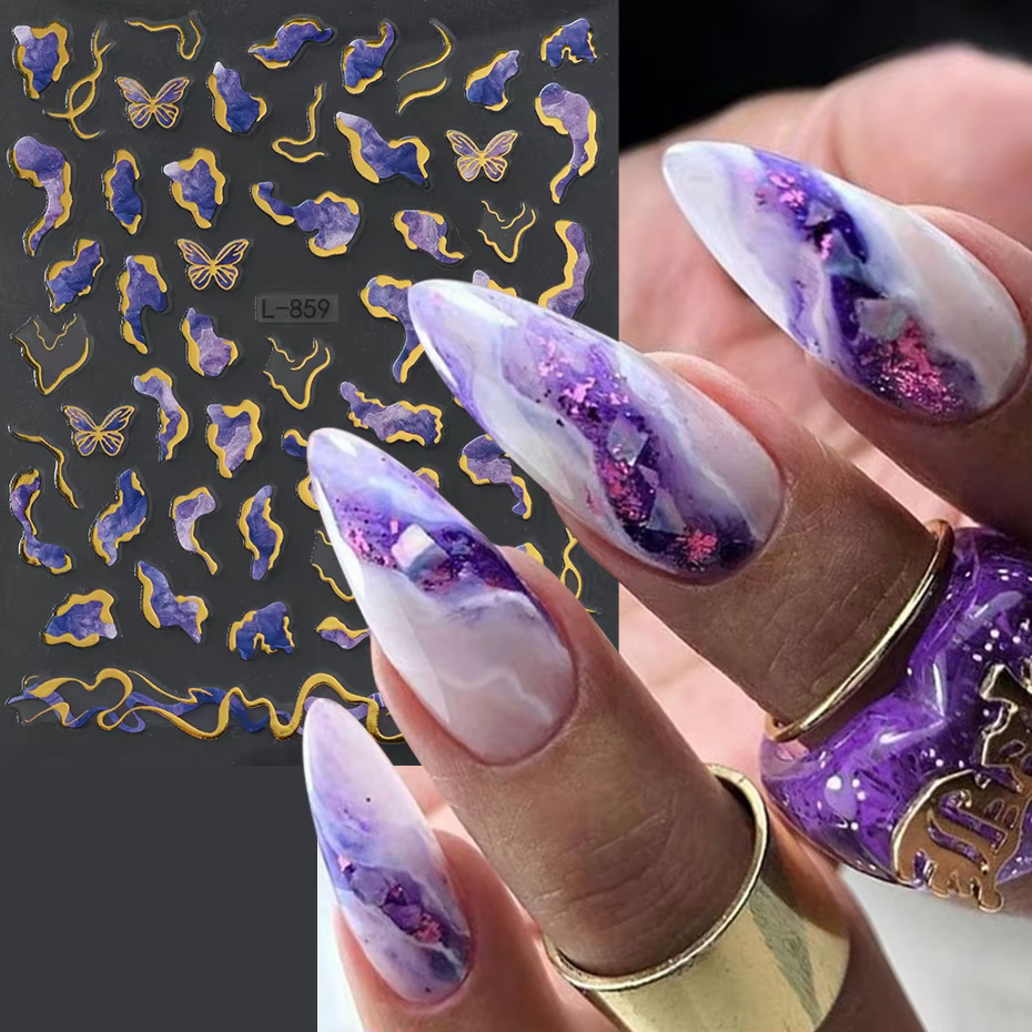 Autocollants pour ongles imprimés en marbre 3D, 6 pièces, breloques multicolores à effet de marbre d