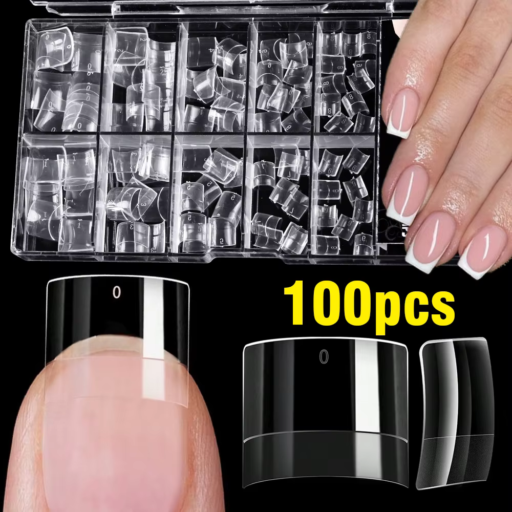 100 pièces clair court carré ongles conseils demi couverture Gel doux français faux ongles pointe ar