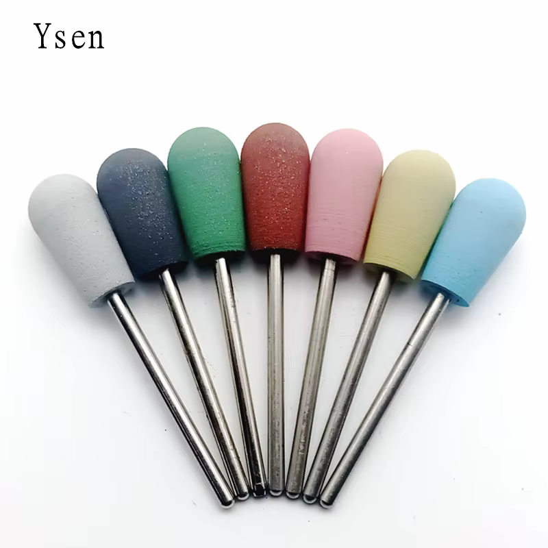 Tête Cuspidal 7 couleurs, tampon à ongles en caoutchouc et carbure de silicium, Machine de manucure