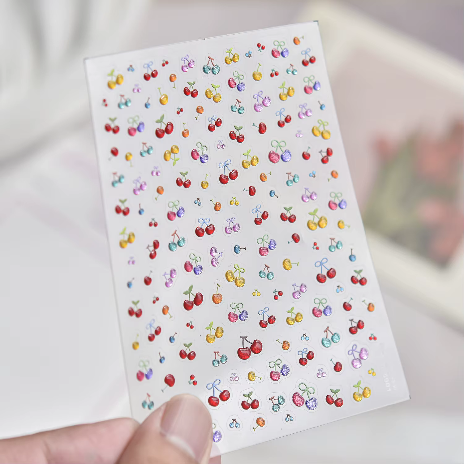 Autocollants pour ongles à thème fruits d'été, motif myrtille cerise nœud peint à la main, transpare