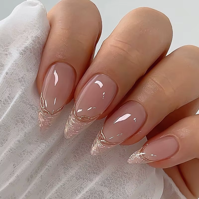 24 pièces amande Pure fait à la main presse sur les ongles couverture complète papillon français per