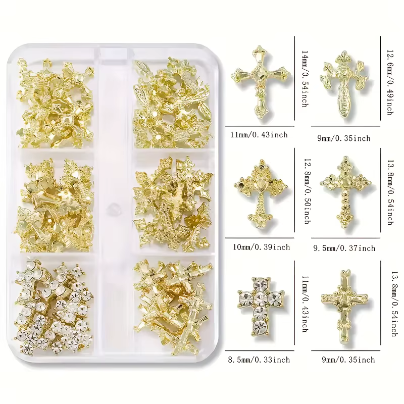30 pièces par boîte, accessoires pour ongles en forme de croix or et argent, diamants pour ongles st