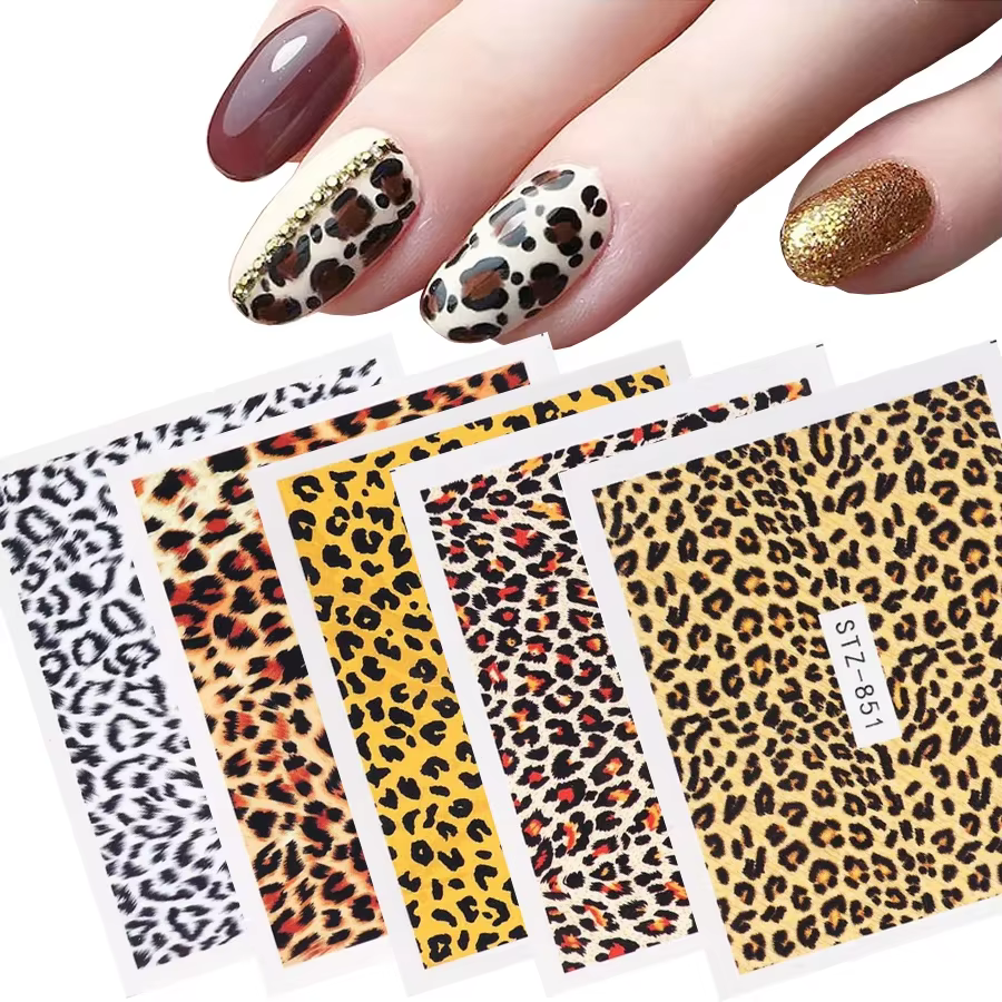 Autocollants de transfert d'eau pour Nail Art, décalcomanies colorées à imprimé animal léopard pour