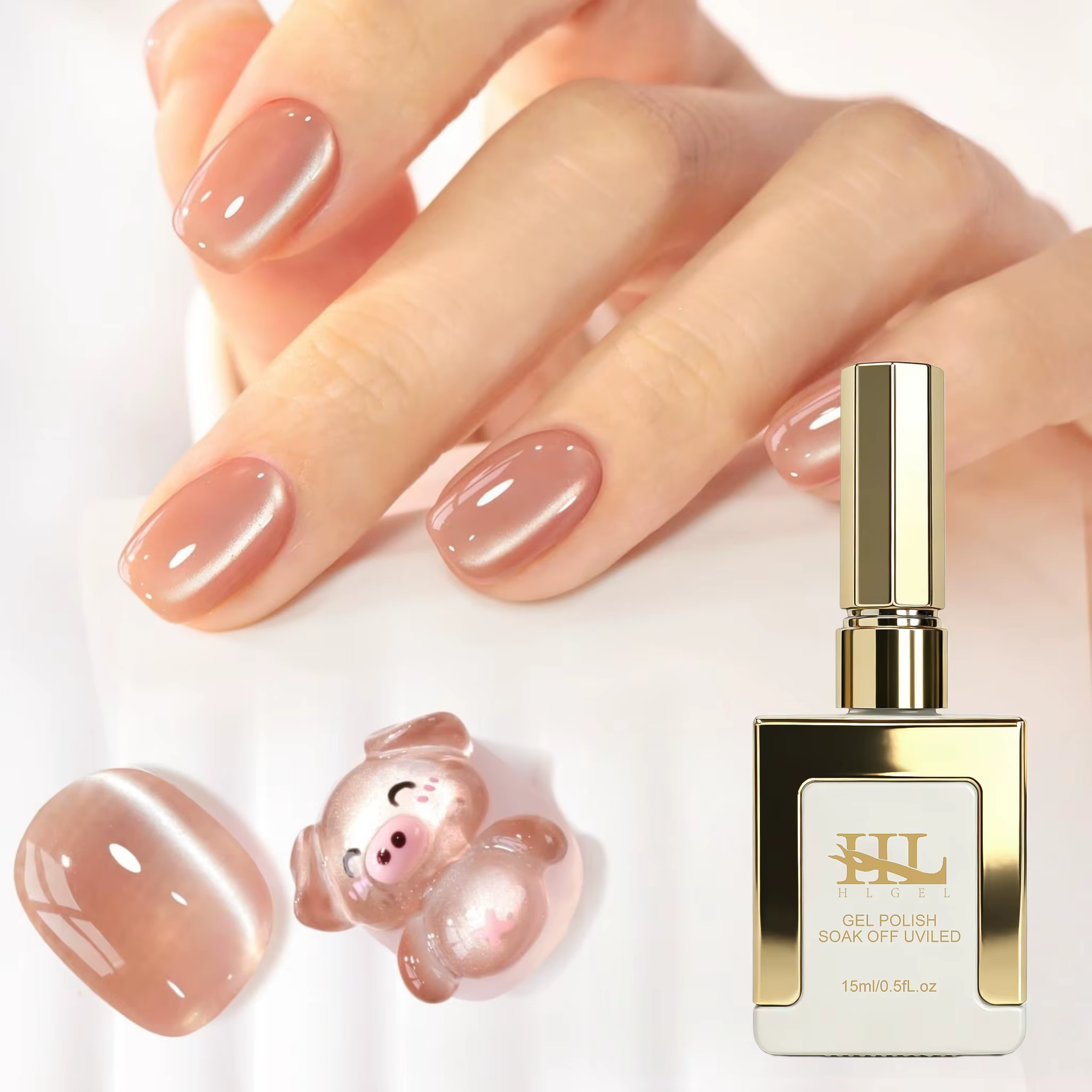 Vernis à ongles gel HL Jelly Glass Cat Eye 15ML, paillettes holographiques, couleur translucide, ver