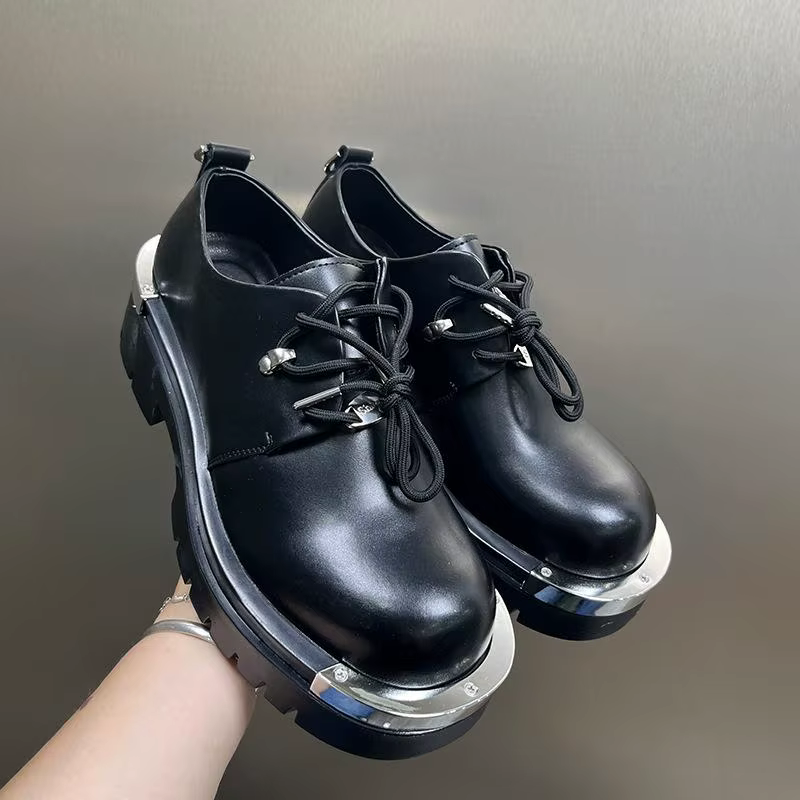 Mode Style hommes Derbys plat marque chaussures pour homme pur noir chaussures semelle épaisse 3 cm 
