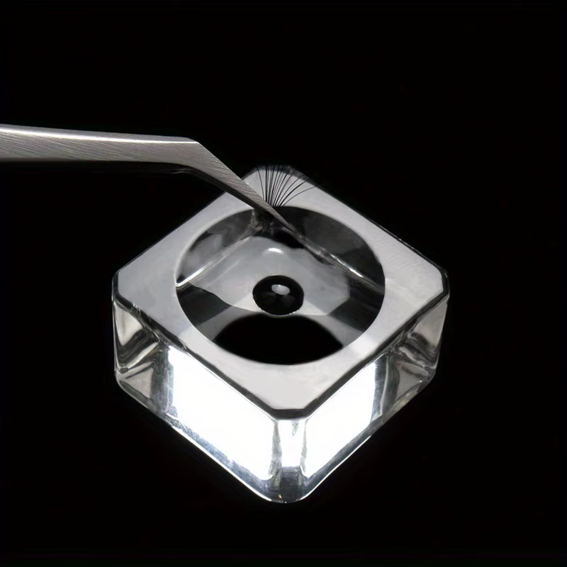Joint carré en verre de cristal, support de faux cils, tampon de colle, 4 tailles, porte-colle, pale