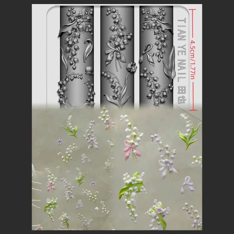Moule à ongles incurvé 3D série fleurs, fleur de Lotus de la vallée, modèles d'ongles à haute transp