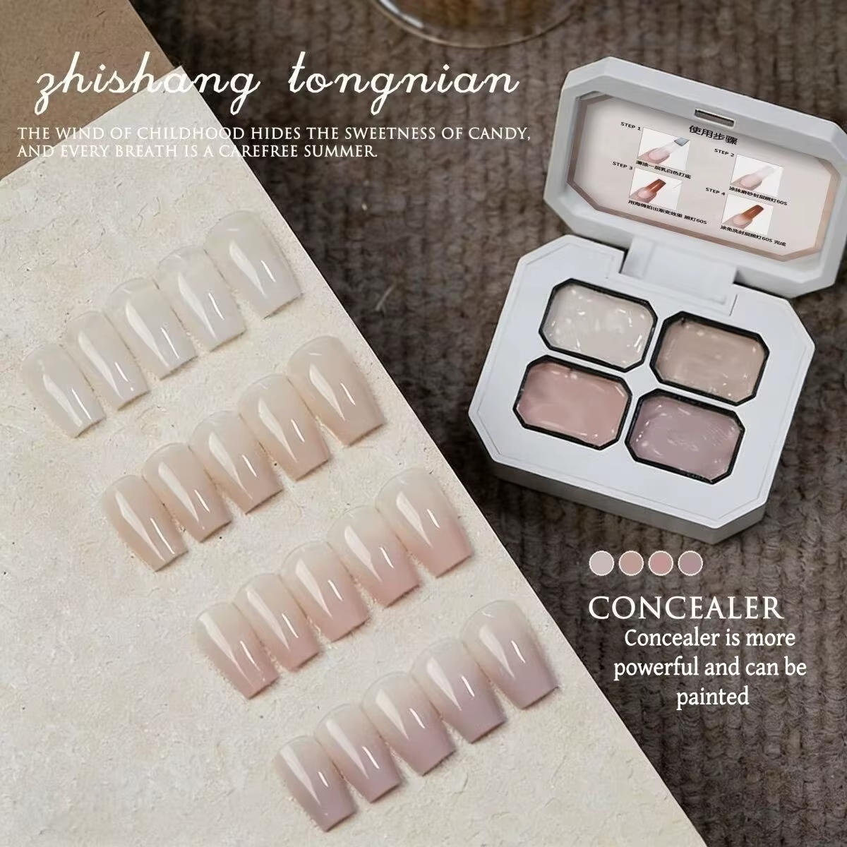 Gel de peinture pour ongles semi-permanent, dégradé de 4 couleurs (rose, nude), à retirer par trempa