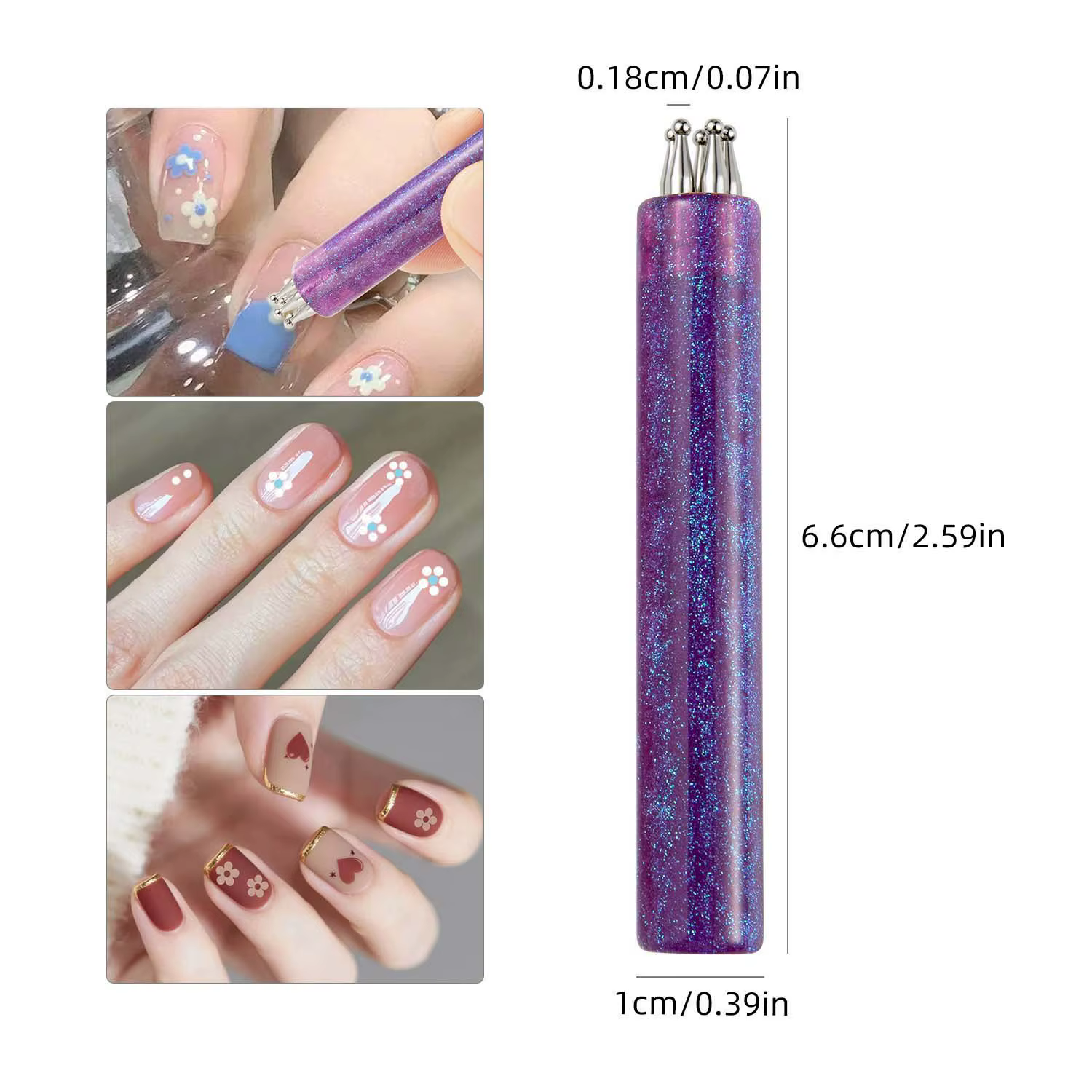 Stylo à points multi-usages en forme de fleur à 5 pétales pour nail art, stylo à strass pour ongles