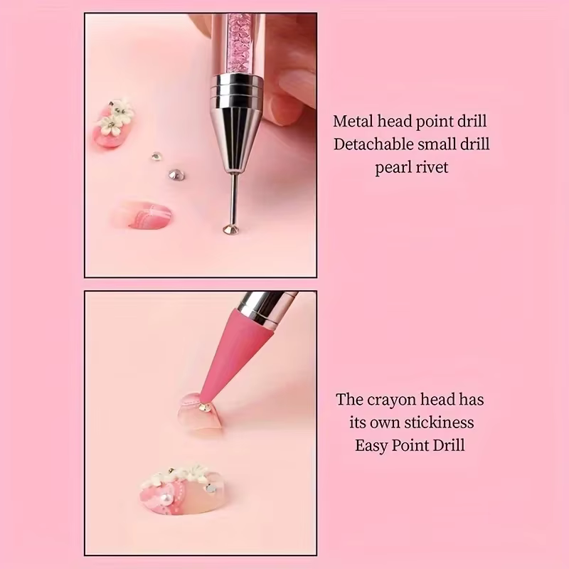 Brosse à ongles pour manucure, stylo à Double tête, stylo à pointe de peinture à points, cueilleur d