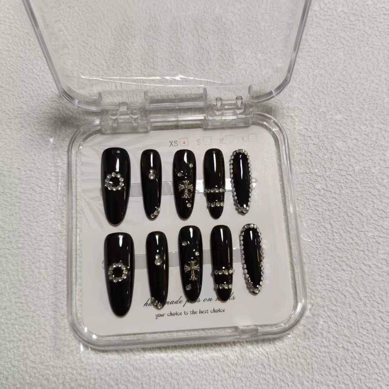 Coffret de 10 ongles ovales faits à la main, tailles M-S-XS, couleur unie, ensemble complet de faux
