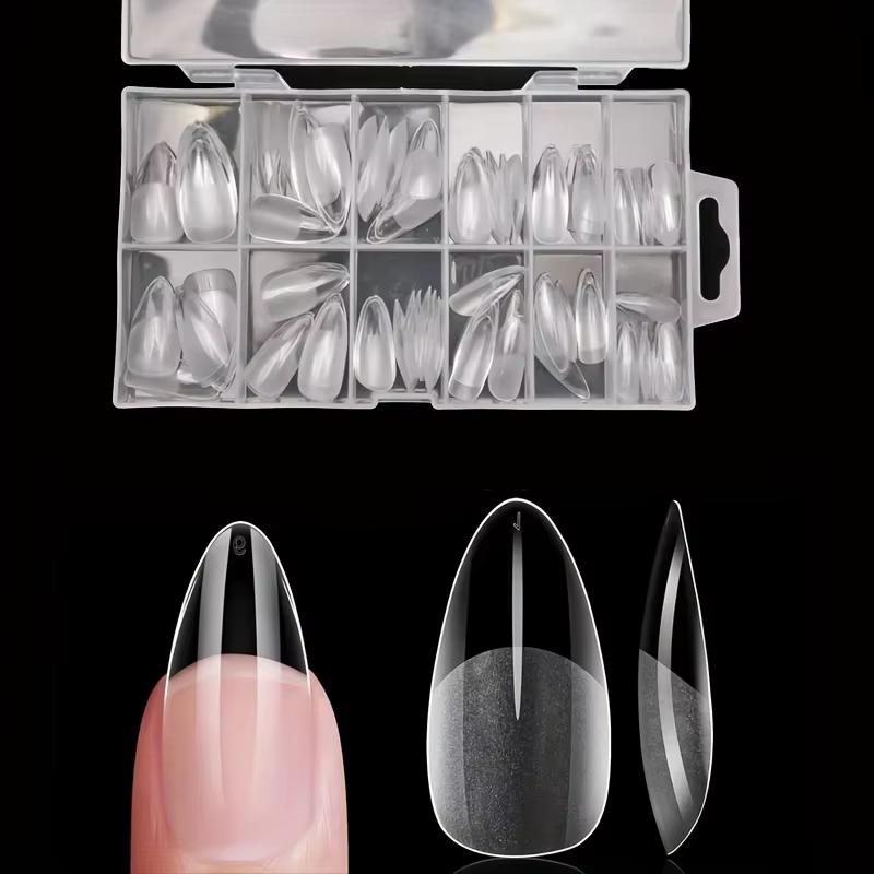 120 faux ongles en forme d'amande, semi-mat, à presser, 12 tailles, couvrance totale, pour salon à d