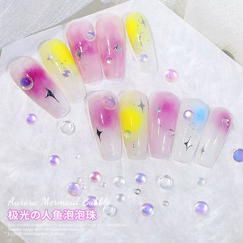100 pièces paillettes aurore rose clair Flatback sirène perle Semi-boule bulle Nail Art strass bijou