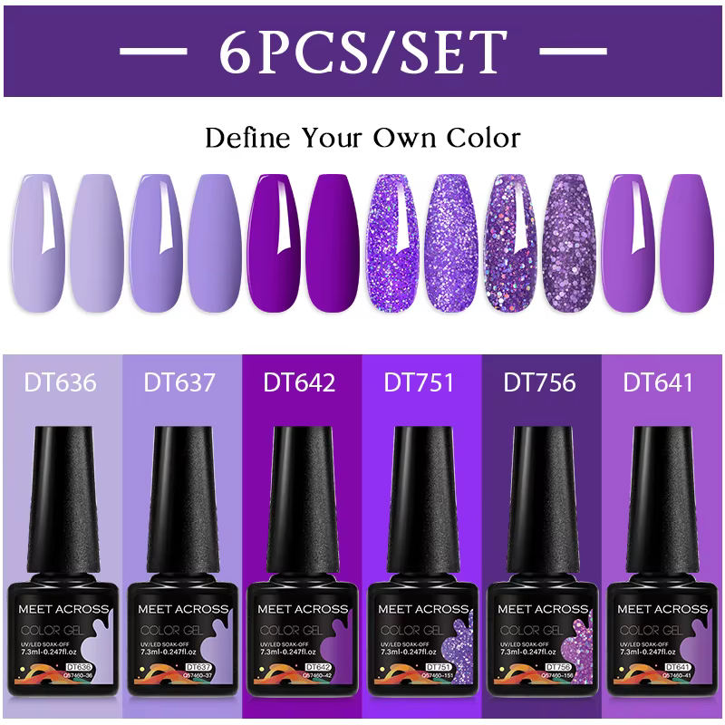 MEET ACROSS 6 pièces/ensemble 7.3ml série violet foncé Gel vernis à ongles automne Semi Permanent Na